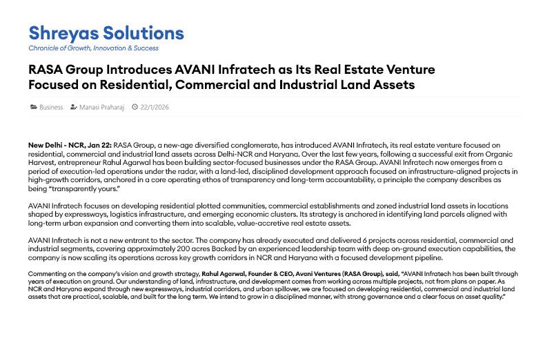 AVANI Infratech as Real Estate Venture